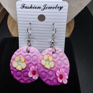 Pink Floral Dangle Earrings (1433)